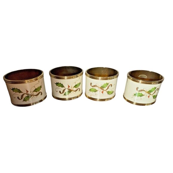 Lenox Holiday Nouveau Napkin Rings Set of 4 HOlly Berries Ribbon Christmas Decor - Picture 4 of 4